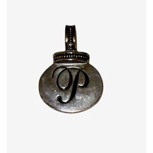 Silver Black "P" Initial Monogram Pendant Engraved Scarf Wild Rag Slide